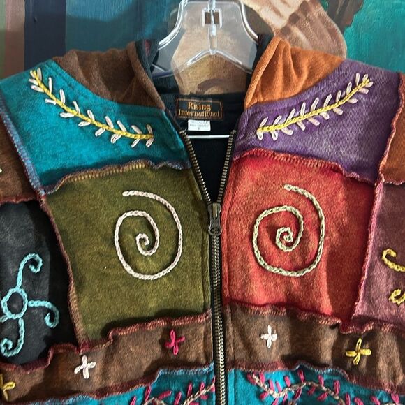 Rising International Hoodie Womens Multicolor Boho Embroidered Zip Jacket Small - Picture 7 of 16